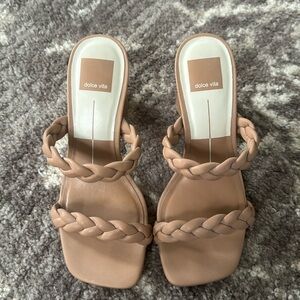 Dolce Vita (6) Cafe Stella Nairi Sandals Braided Strap Snake Embossed Square Toe